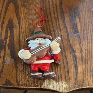 Festive Santa Claus Ornament with Guitar - Red and Brown